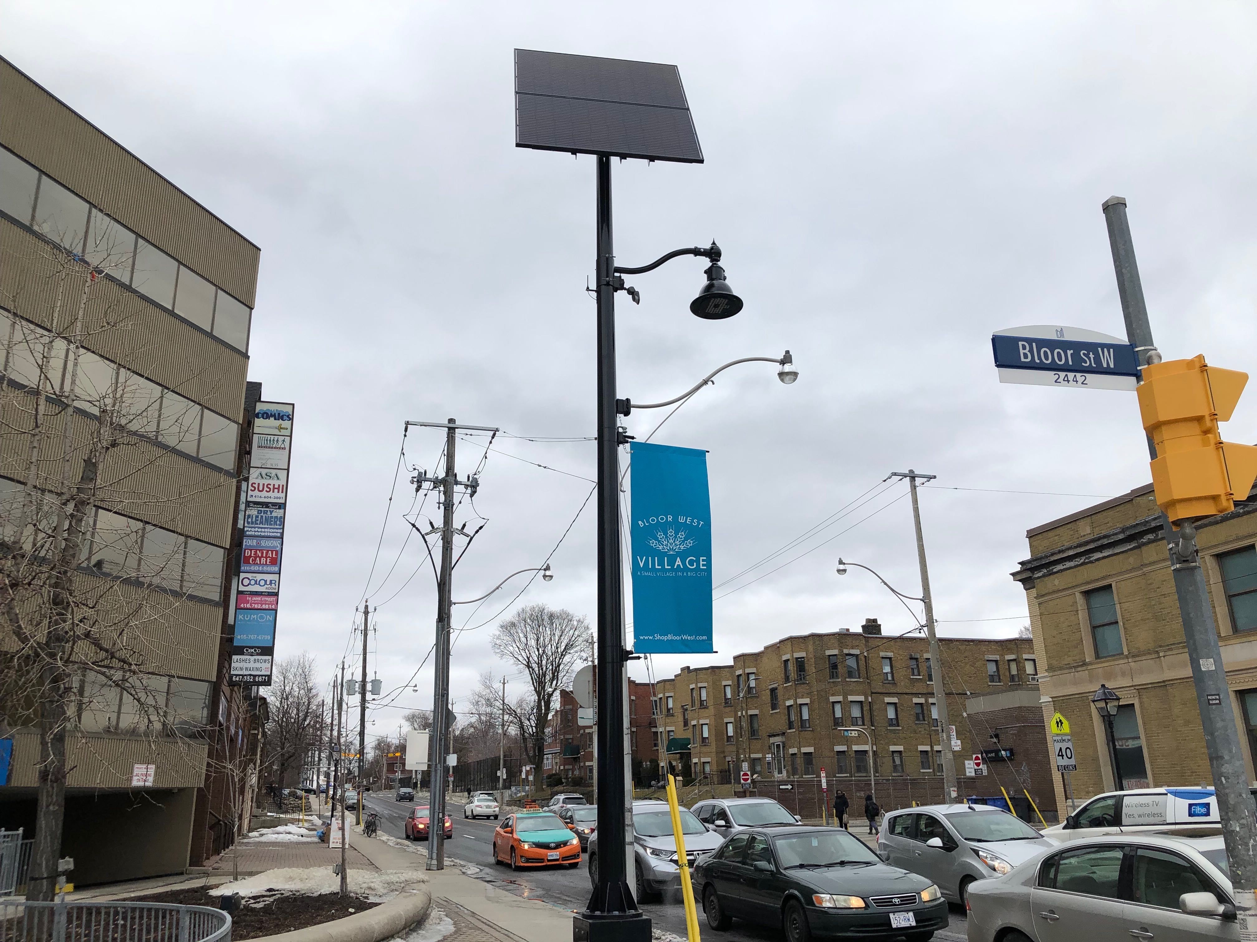Clear Blue solar lighting at Bloor Street West, Toronto