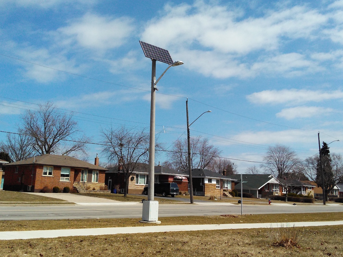 Clear Blue solar lighting at Mohawk Road East, Hamilton